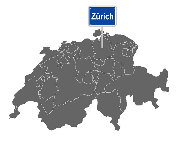 Mapa de Suiza con señal de tráfico de Zuerich - Vector, imagen
