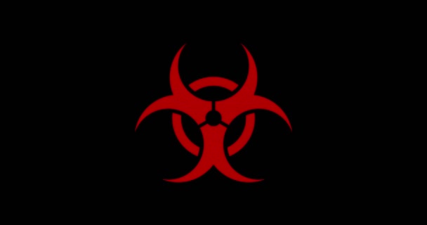 Biohazard warning symbol and danger distorted text on retro tv background. Abstract concept of virus, science, research and biological alert with glitch effect. Seamless loopable rendering animation. - Footage, Video