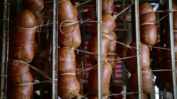 vertikální výroba masa továrna skladování klobásy - Záběry, video