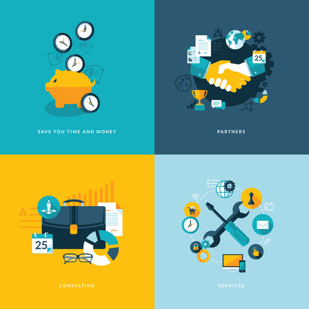 Set di icone del concetto di design piatto per il business
 - Vettoriali, immagini