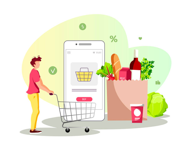 shopping online in grocery store - Vector, Image