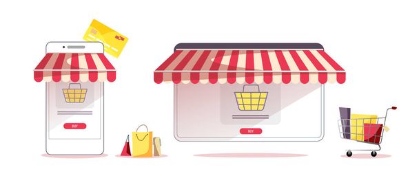 Kredi kartı çizimi ile çevrimiçi alışveriş - Vektör, Görsel