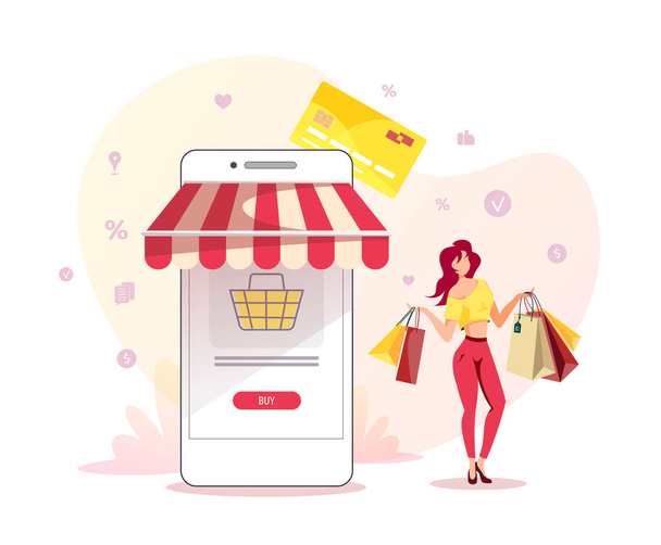 shopping online with credit card vector illustration - Vector, Image