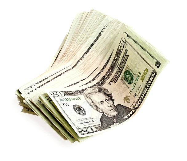 de post Bankbiljetten in twintig dollar geïsoleerd op een witte achtergrond  - Foto, afbeelding