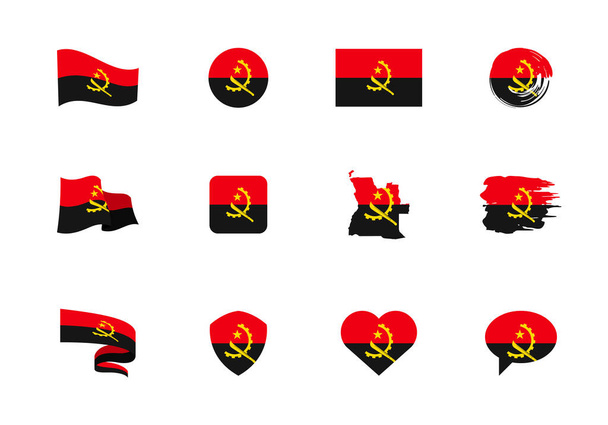 Banderas de Angola - colección plana. Banderas de diferentes formas doce iconos planos. Juego de ilustración vectorial - Vector, imagen