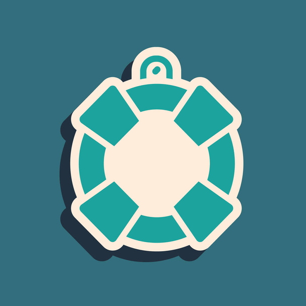 Zöld Lifebuoy ikon elszigetelt zöld alapon. Mentőöv szimbólum. Hosszú árnyék stílus. Vektor. - Vektor, kép