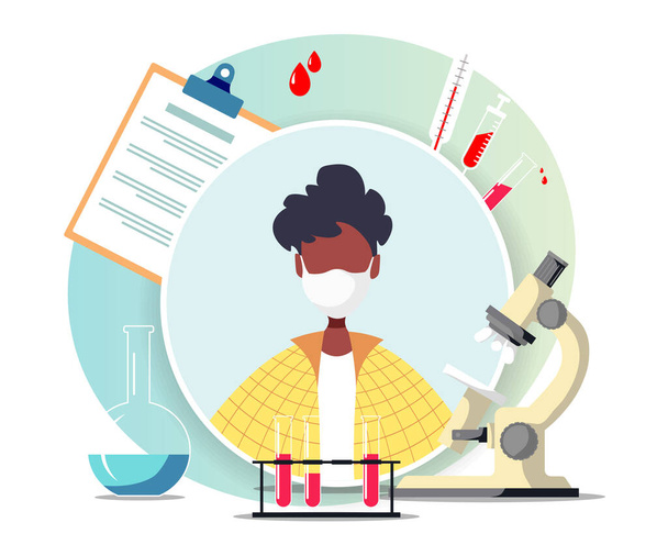 scientist with laboratory equipment, research concept - Vector, Image