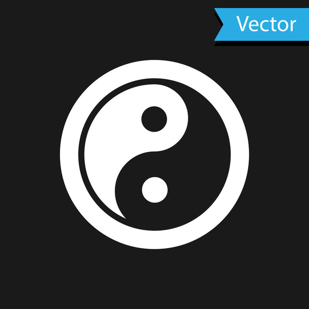 Bianco Yin Yang simbolo di armonia ed equilibrio icona isolata su sfondo nero. Vettore. - Vettoriali, immagini
