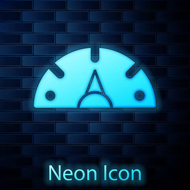 Ragyogó neon Sebességmérő ikon elszigetelt téglafal háttér. Vektor. - Vektor, kép