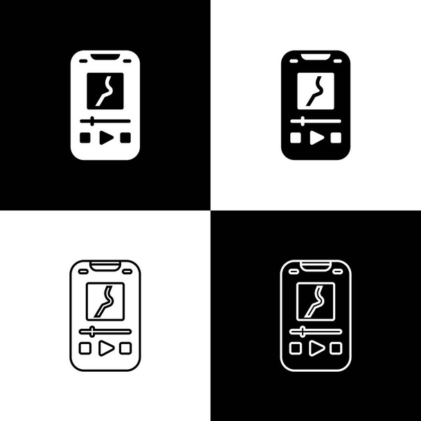 Set Musik-Player-Symbol isoliert auf schwarz-weißem Hintergrund. Tragbares Musikgerät. Vektor. - Vektor, Bild