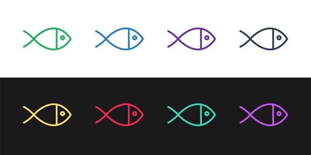 Définir la ligne Christian icône de symbole de poisson isolé sur fond noir et blanc. Jésus poisson symbole. Illustration vectorielle. - Vecteur, image