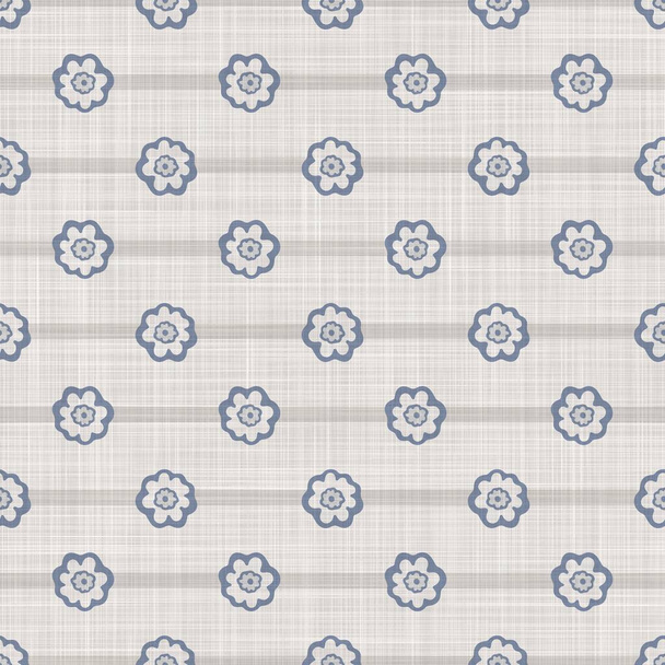 シームレスなフランスの農家リネン印刷花のダマスクの背景。プロバンスブルーグレーのリネンパターンテクスチャ。みすぼらしいシックなスタイルの織りブラーの背景。織物｜print - 写真・画像