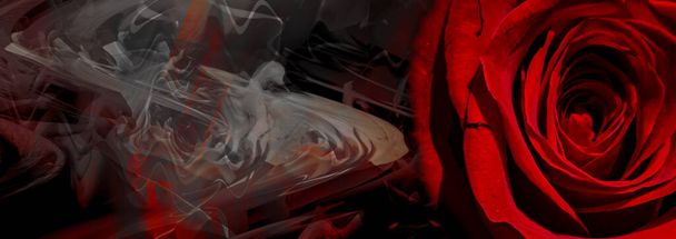 Silhouette d'une femme nue sur un fond abstrait avec rose rouge. Lesbienne faisant l'amour. Carte de Saint-Valentin. Position érotique. Illustration d'amour-propre. - Photo, image