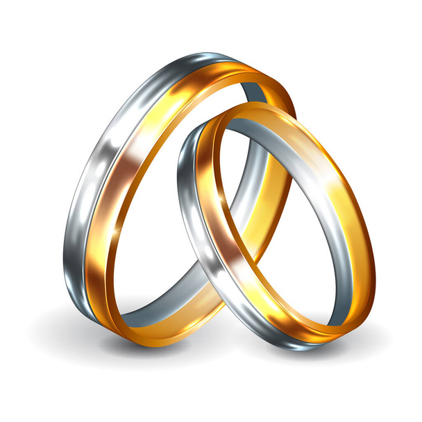 Esküvői arany és ezüst gyűrűk - Vektor, kép