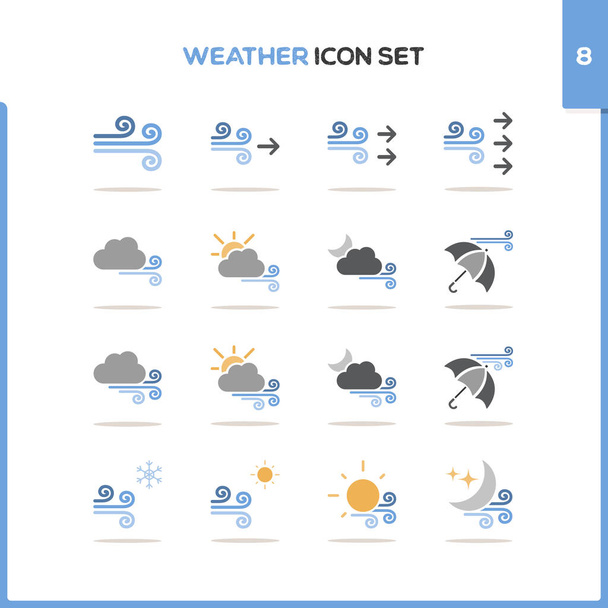 Weather icon set. Color icon set with round shadow. Eighth group. Vector illustration - Вектор,изображение