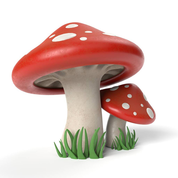 3D Illustration of a Cartoon Toadstool Mushrooms - Foto, Imagem