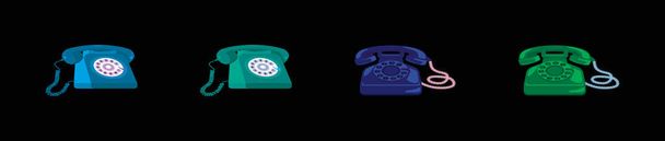 set of rotary phone. modern cartoon design template with various models. modern vector illustration isolated on black background - Vektori, kuva