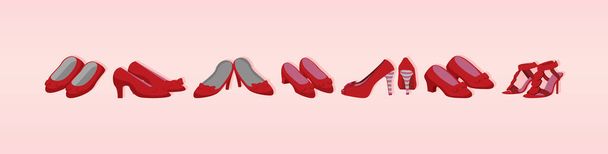 asettaa naisten kengät. sarjakuva kuvake suunnittelu malli eri malleja. moderni vektori kuva eristetty vaaleanpunainen tausta - Vektori, kuva