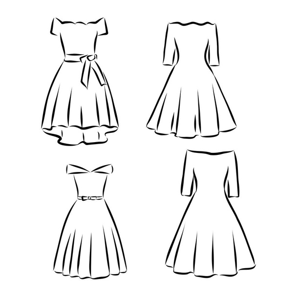 Handgetekende vector kleding set. van trendy maxi jurken geïsoleerd op wit. - Vector, afbeelding