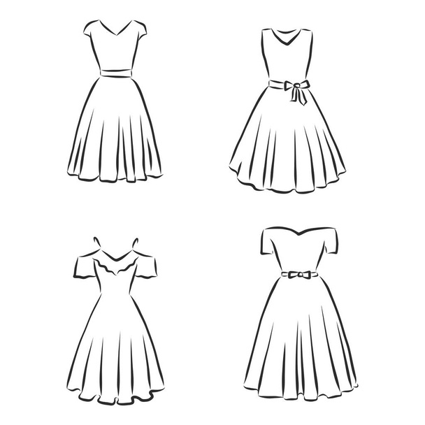 Handgetekende vector kleding set. van trendy jurken geïsoleerd op wit. - Vector, afbeelding