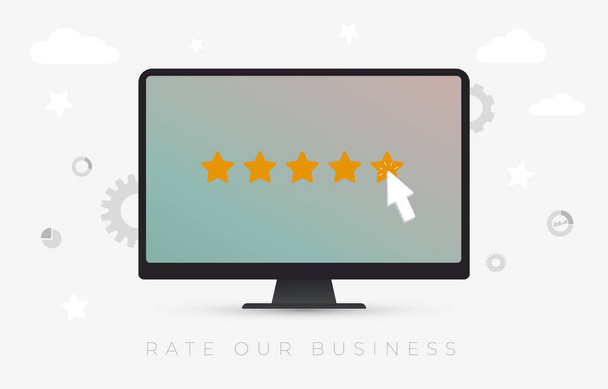 Beoordeel ons bedrijf - Online Customer Experience Review Concept. Vijf sterren symbool voor het verhogen van de rating of rangschikking van het bedrijf, evaluatie en classificatie. - Vector, afbeelding
