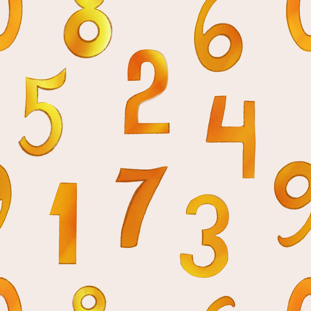 naadloos patroon met oranje handgetekende nummers - Foto, afbeelding