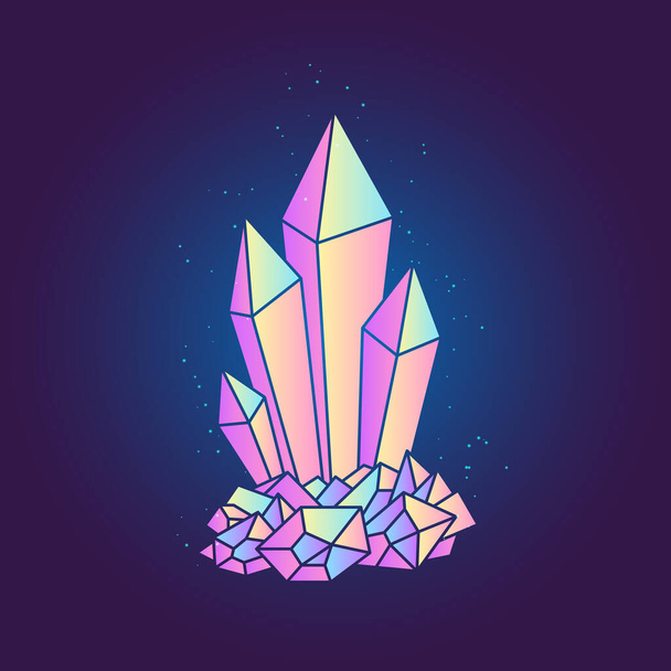 Světlý magický krystal izolovaný na tmavém pozadí. Vektorová ilustrace - Vektor, obrázek