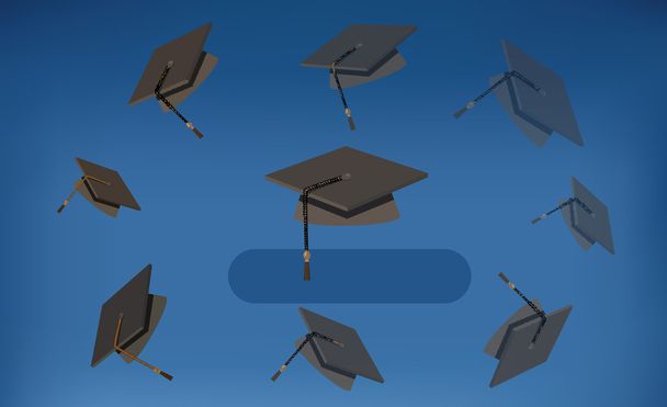 Graduation Caps - Black Mortarboards Thrown in the Air - Vector, Image