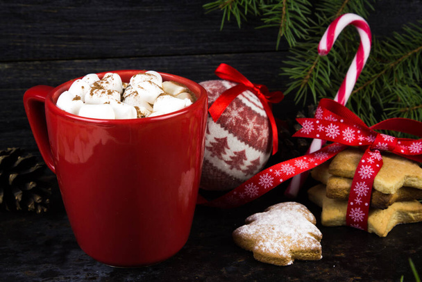 Cacao natalizio con marshmallow e biscotti - Foto, immagini