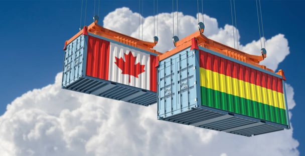 Vrachtcontainers met nationale vlaggen uit Canada en Bolivia. 3D-weergave  - Foto, afbeelding