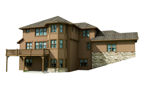 3D Mehrgeschossiges Hausmodell isoliert auf weiß, mit dem Clipping-Pfad in der Abbildung enthalten. - Foto, Bild