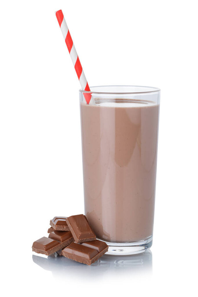 Chocolate milk shake milkshake in a glass straw isolated on a white background - Fotó, kép
