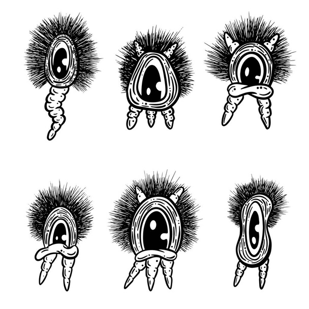 Personajes de germen de bola peluda poco raro Tal vez extraterrestres o genitales ilustraciones vectoriales de dibujos animados - Vector, imagen