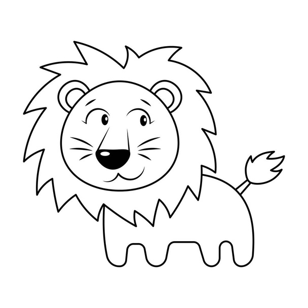The lion vector illustration cartoon. Cute lion vector cartoon colorless for coloring book. - Vector, Imagen