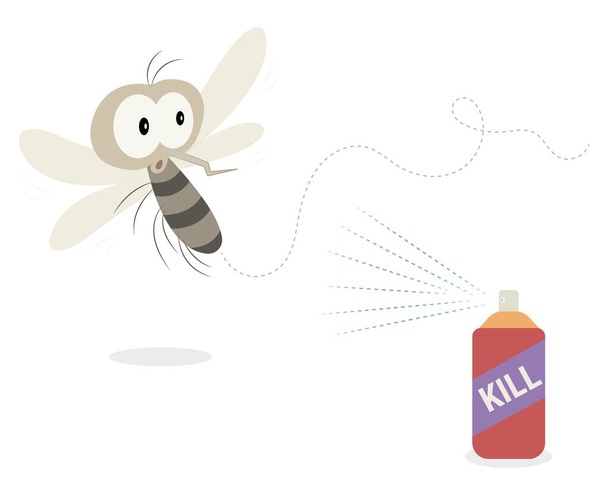 Komár a komár odpuzující sprej vektorové ilustrace kreslený. Legrační komáří karikatura.  - Vektor, obrázek