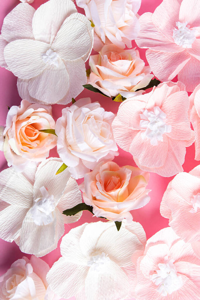 ファブリックデザインのためのピンクの花の背景。ヴィンテージの自然イラスト。春の結婚式の招待状。春の花カードを咲かせます。春の花束. - 写真・画像