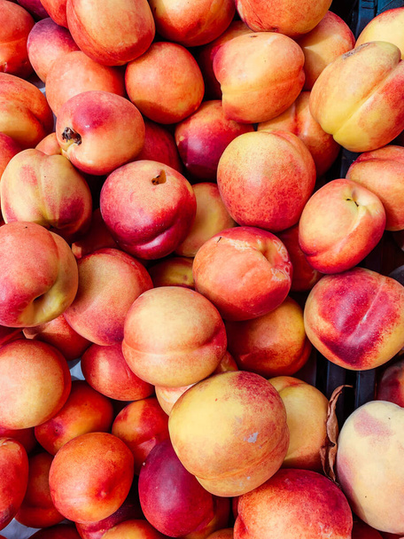 lots of ripe sweet nectarines to eat as a background - Photo, Image