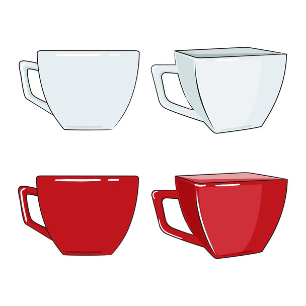 Bílé a červené šálky pro espresso izolované na bílém pozadí. Vektorová ilustrace. - Vektor, obrázek