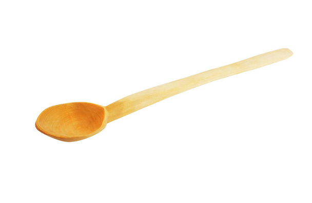 Rustic wooden spoon, isolated on white background - Photo, Image