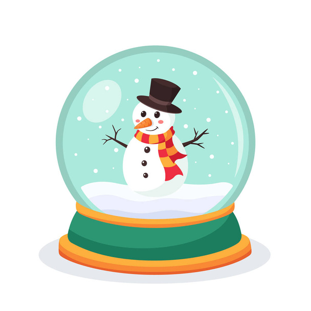 Globo de neve de Natal com um boneco de neve dentro. Esfera globo de neve. Ilustração vetorial. - Vetor, Imagem