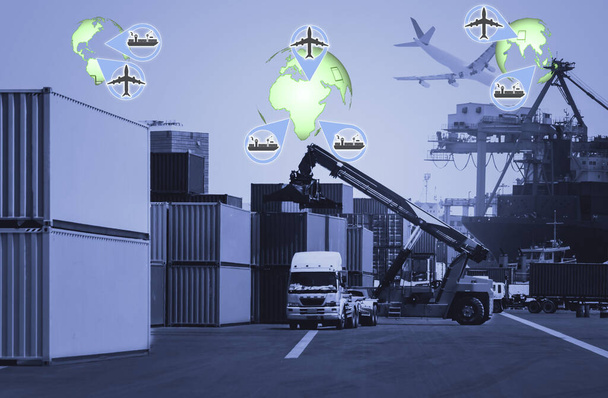 Logística y transporte Contenedor Buque de carga con remolcador en el océano, Transporte de carga, transporte marítimo y comunicación.  - Foto, imagen