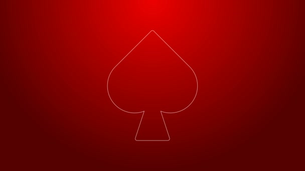 Ligne verte Carte à jouer avec icône symbole pique isolé sur fond rouge. Casino de jeu. Animation graphique de mouvement vidéo 4K - Séquence, vidéo