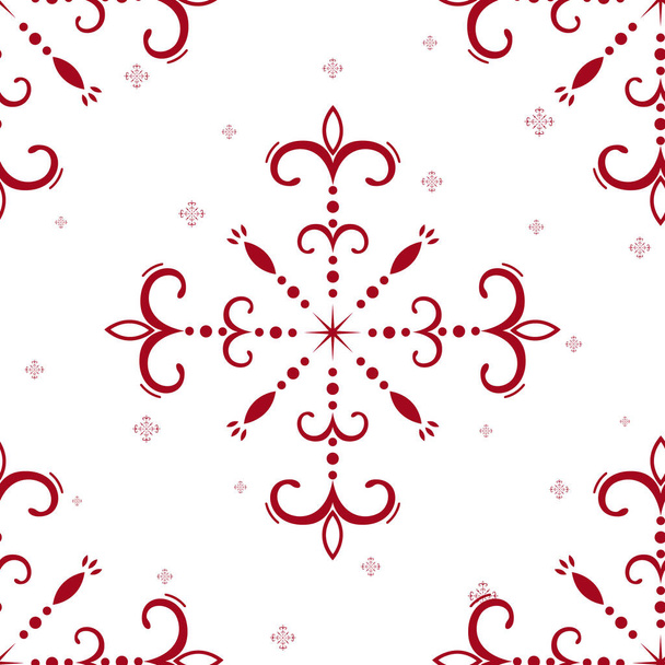 オープンワークの雪片の美しいシームレスなパターンを描いた手。グリーティングカード、招待状、壁紙、包装紙、ファブリックのためのハッピーニューイヤーとクリスマスの装飾ベクトルイラスト - ベクター画像