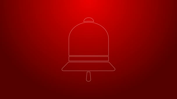 Green line Ringing bell icon isolated on red background. Alarm symbol, service bell, handbell sign, notification symbol. 4K Video motion graphic animation - Footage, Video