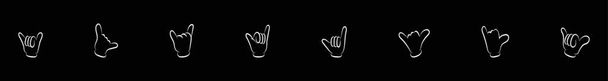 conjunto de shaka gesto de la mano plantilla de diseño icono de dibujos animados con varios modelos. ilustración vectorial moderna aislada sobre fondo negro - Vector, imagen
