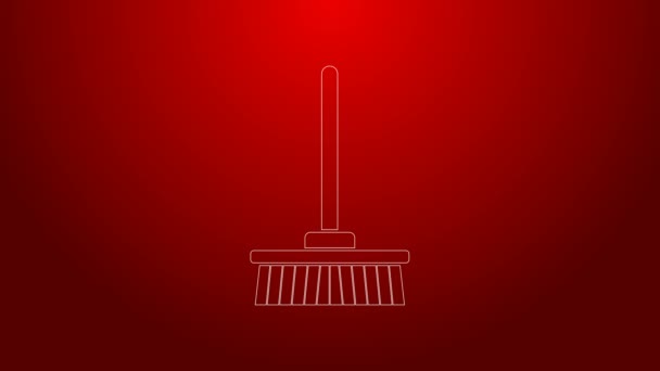 Green line Mop icon isolated on red background. Cleaning service concept. 4K Video motion graphic animation - Footage, Video