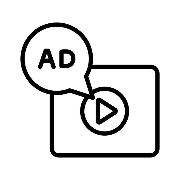 Реклама, маркетинг, видео маркетинг, видео реклама полностью редактируемые векторные иконки - Вектор,изображение