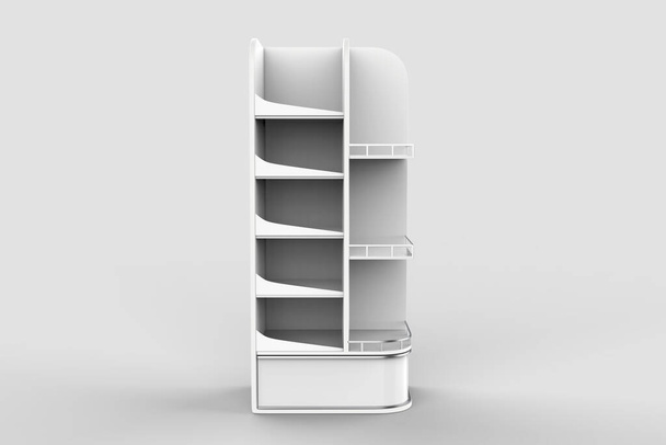 Stojak ekspozycyjny, stojak ekspozycyjny dla produktu, stojaki ekspozycyjne izolowane na białym tle. Ilustracja 3D - Zdjęcie, obraz