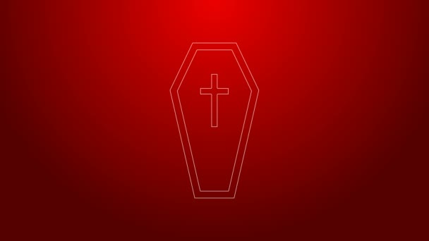 Зелена лінія Труна з християнським хрестом ізольована на червоному тлі. Щаслива вечірка на Хелловін. 4K Відео рух графічна анімація
 - Кадри, відео