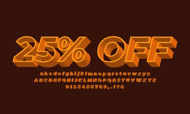 25% sleva text font moderní 3D oranžová - Vektor, obrázek